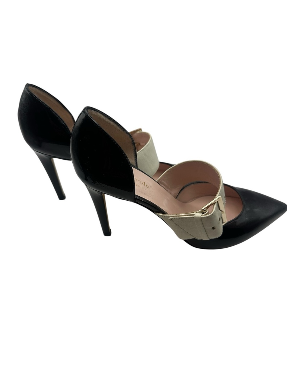 kate spade Black Patent Pointed-Toe Pumps with Cream Strap - Picture 2 of 5